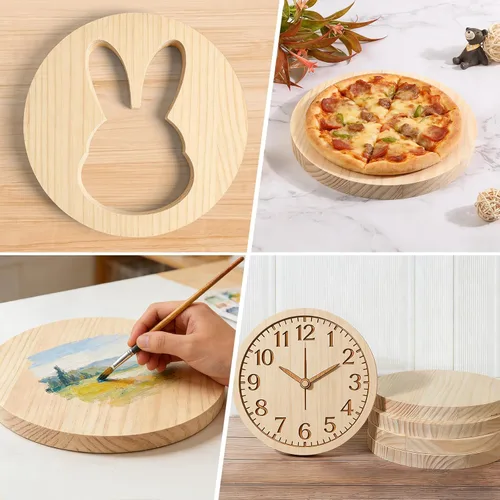 Miniatura 7 de Paquete de 4 placas redondas de madera de 8 pulgadas, placa circular de madera sin terminar de 3/4 pulgadas de grosor, base de posavasos de madera