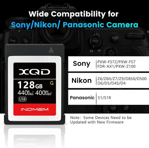 Miniatura 6 de INDMEM Tarjetas de memoria XQD de 128 GB, 5 tarjetas de memoria flash MLC XQD de alta velocidad Serie G Lectura máxima de 440 MB/s, escritura