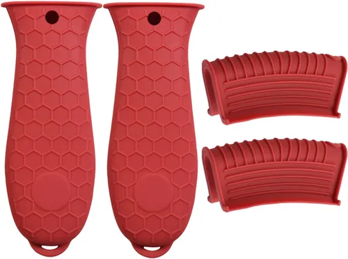 HZMM Paquete de 4 soportes de silicona para mango caliente, soporte para ollas de hierro fundido, fundas de agarre antideslizantes resistentes al