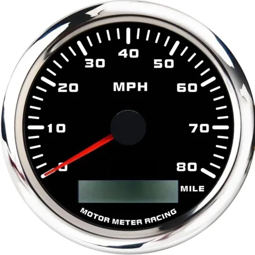 Miniatura 27 de MOTOR METER RACING Serie Pro W 85mm 3-3/8" Velocímetro GPS digital Odómetro 193 km/h Esfera negra LED blanco Impermeable para coche, camión, barco