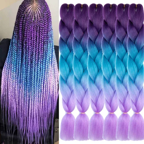 Miniatura 52 de Xiaofeng Extensiones de cabello trenzado coloridas Ombre de 61 cm, 3 unidades, trenzas Jumbo de alta temperatura para trenzas en zigzag y trenzas
