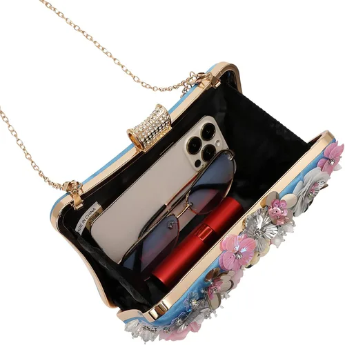 Miniatura 8 de LETODE Bolso de mano de flores para mujer, bolso de fiesta formal, bolso de hombro con correa de cadena
