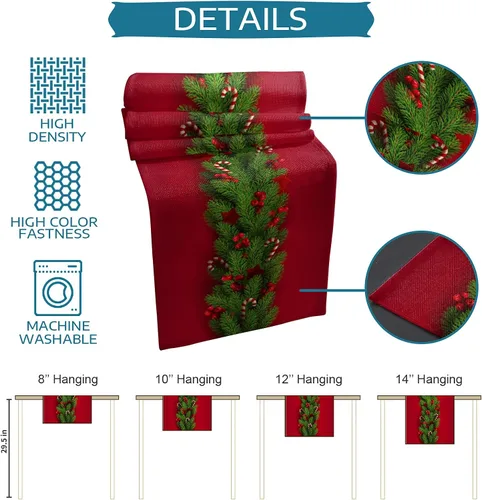 Miniatura 7 de Camino de mesa de Navidad de 70 pulgadas de largo, paños de mesa de árboles de Navidad rojos de algodón y lino para aparadores, bufandas de mesa