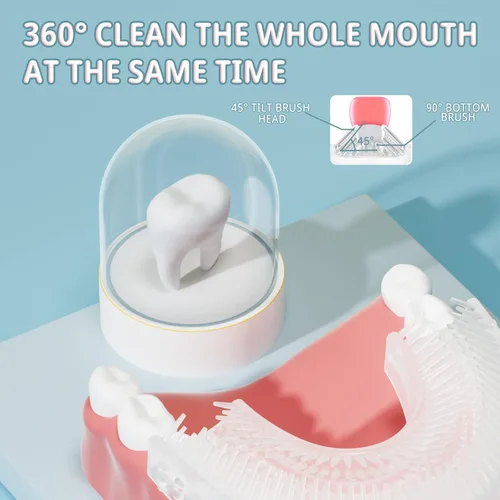 Miniatura 8 de Cepillo de dientes eléctrico en forma de U para niños, dinosaurio sónico, de boca completa, con 4 cabezales de cepillo suave, automático, 6 modos