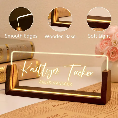 Miniatura 4 de Placa de nombre personalizada para escritorio, placa de nombre personalizada con luz para escritorios, decoraciones de escritorio para mujeres