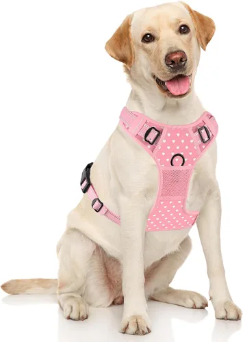 Miniatura 2 de Rnivvi Arnés para perro sin tirones, bonito arnés reflectante de tamaño XL, chaleco acolchado suave ajustable para perros grandes, chaleco Rosado