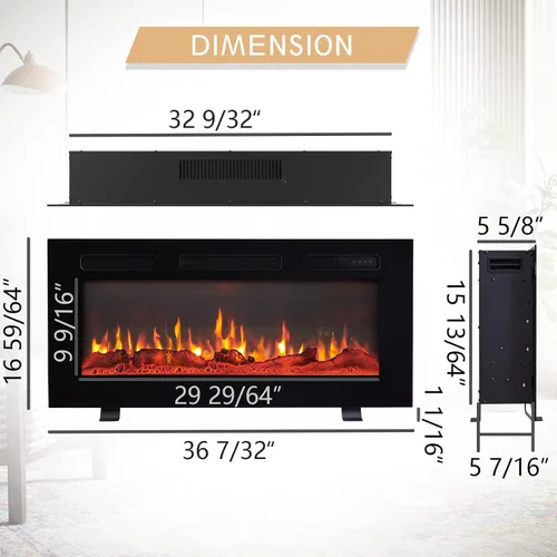 Miniatura 4 de Efiretric® Grace - Chimenea eléctrica 3 en 1 de 36 pulgadas de ancho (EF449), independiente, montada en la pared, empotrada, efecto de llama de 9