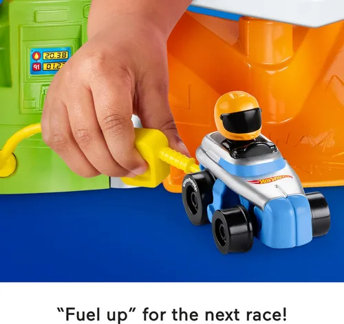 Miniatura 4 de Fisher-Price Little People Hot Wheels Set de Pista de Carreras y Juego de Vehículos para Niños Pequeños con Luces, Sonidos y 2 Autos para Juego
