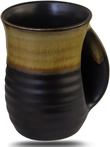 Taza de café calentadora de manos para Navidad, taza grande de cerámica de 16 onzas, hecha a mano, regalo de cerámica con bolsillo contorneado,