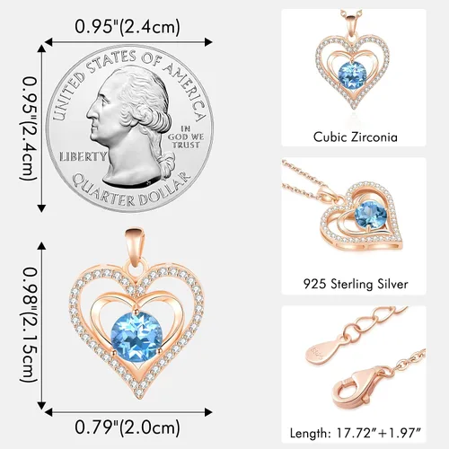 Miniatura 4 de capirosa S925 Forever Love Heart Necklaces for Women Mother's Day Gifts Sterling Silver Rose Gold Diamond Birthstone Pendant Necklace Jewelry