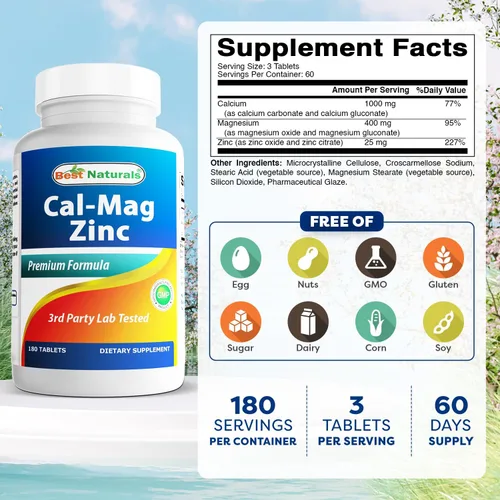 Miniatura 2 de Best Naturals - Complejo mineral esencial #1 CAL MAG ZINC - Fabricado en una instalación certificada GMP con sede en Estados Unidos y probado por