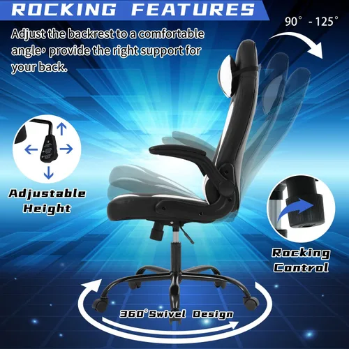 Miniatura 4 de BLKMTY Silla ergonómica para computadora para juegos de PC, silla giratoria ajustable de carreras de videojuegos con soporte lumbar y reposacabezas