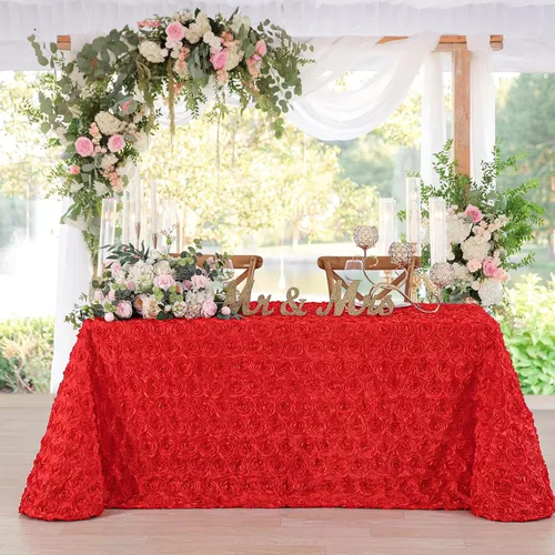 Miniatura 9 de Fanqisi Mantel de rosetón de 50x80 pulgadas, patrón de rosas, color púrpura, mantel de satén con rosetones de lino para decoración de mesa