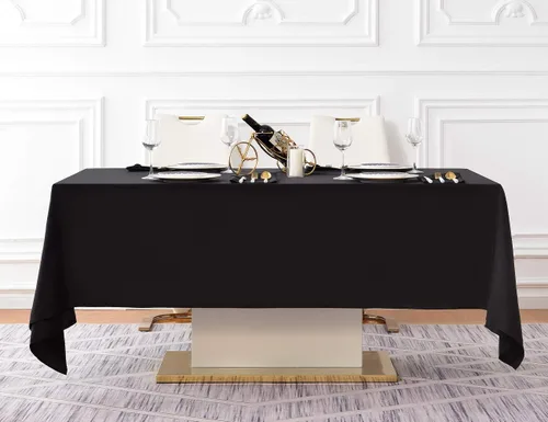Miniatura 5 de Surmente Mantel rectangular de poliéster de 60 x 102 pulgadas para bodas, banquetes o restaurantes (negro, paquete de 2)