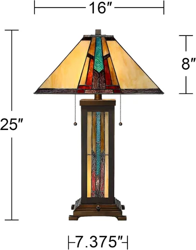 Miniatura 4 de Robert Louis Tiffany Ranier Mission - Lámpara de mesa estilo Tiffany de 3 vías con atenuador de mesa y luz nocturna de 25 pulgadas, pantalla