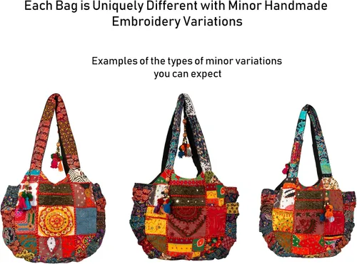 Miniatura 4 de Tribe Azure - Bolso de hombro hecho a mano para mujer, grande, floral, colorido, hecho a mano, para verano, playa, picnic, libros, portátil