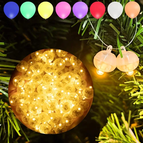 Miniatura 29 de Aogist 100 luces de globo Mutilcolor, luz de bola pequeña impermeable de largo tiempo de espera, lámpara LED redonda para linterna de papel, fiesta
