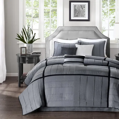 Miniatura 13 de Madison Park Acogedor juego de edredón casual con diseño de bloques para todas las estaciones, falda de cama a juego, almohadas decorativas, King