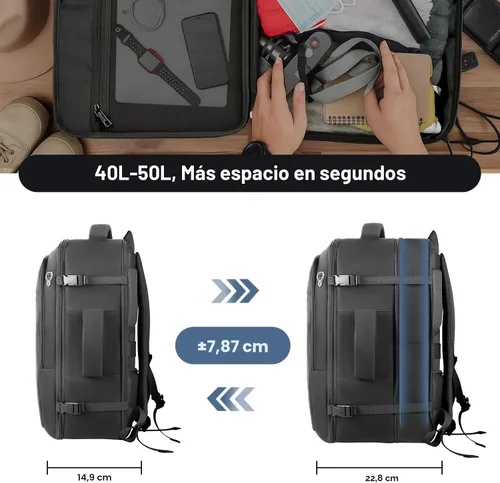 Miniatura 3 de Mochila de transporte para viajes de 1 a 10 días, mochila de viaje extra grande de 40L-50L aprobada por la TSA, bolsa expandible para laptop, bolsa