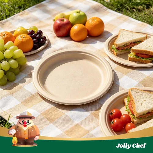 Miniatura 5 de JOLLY CHEF Platos compostables resistentes de 10 pulgadas [Paquete de 300] Platos de papel desechables ecológicos hechos de bagazo biodegradables a