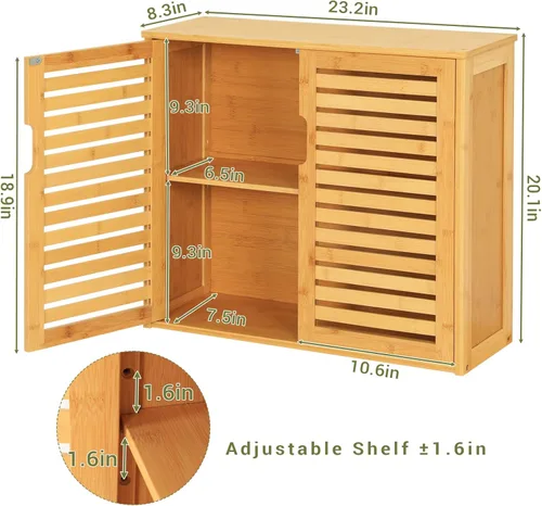 Miniatura 2 de VIAGDO Armario de pared para baño, armario de almacenamiento montado en la pared con estantes ajustables en el interior, gabinete de medicina