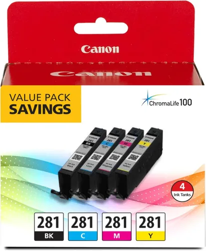 Miniatura 7 de Canon CLI-281 Paquete de 4 tintas negras, cian, magenta y amarillas, compatibles con impresoras TR8520, serie TR8620, TS9120 y TS6210, (paquete de 2)