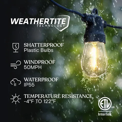Miniatura 2 de Brightech Ambience Pro - Guirnalda de luces LED impermeables para exteriores con energía solar – Luces de patio de grado comercial con bombillas