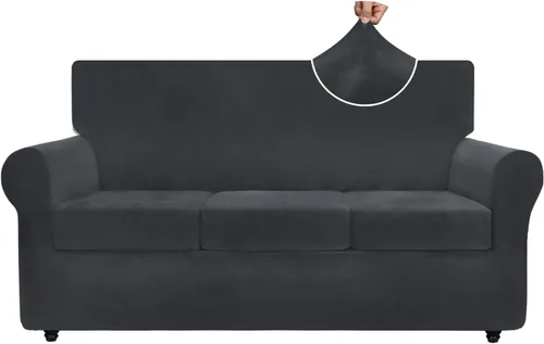 Miniatura 15 de ZNSAYOTX Funda de terciopelo de 3 piezas para sofá de 3 piezas con 2 fundas de cojín de asiento extra grandes, funda elástica para sofá de 2 plazas