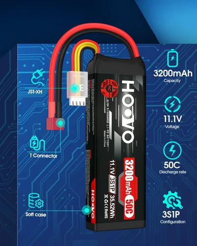 Miniatura 2 de HOOVO 3S 11.1V 3200mAh 50C RC Lipo Batería con conector T para RC Car RC Helicóptero Avión Quadcopter RC Modelos (2 Paquetes)