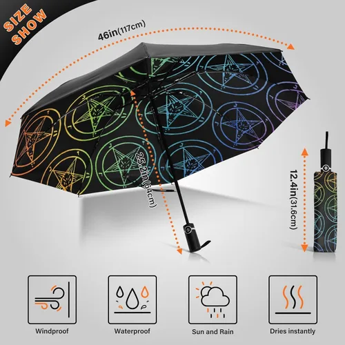 Miniatura 3 de UV Blocking Automatic Open Umbrella Baphomet-satanic-goat-gay-rainbow Portable Travel Folding Umbrellas with Cover Bag