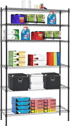 Miniatura 22 de PayLessHere Estante de alambre de 6 niveles 17 x 12 x 64 pulgadas Negro Estantes ajustables Estantes de almacenamiento de alta