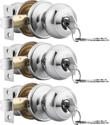 Miniatura 16 de Probrico - Paquete de 3 perillas redondas de níquel satinado para puerta de entrada, con llaves iguales, puerta exterior e interior, delantera