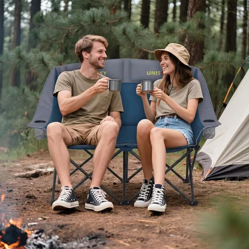 Miniatura 2 de Unisakey Silla de campamento doble, sofá biplaza acolchado de gran tamaño, silla plegable resistente de 650 libras con portavasos y bolsa