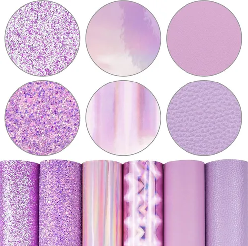 Miniatura 32 de Litchi Paquete de 6 hojas de cuero sintético de 8 x 12 pulgadas para aretes de lazo, tela de vinilo fácil de cortar para Cricut, cuero sintético