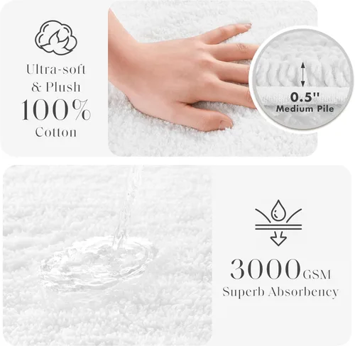 Miniatura 3 de Madison Park Splendor - Alfombra de baño reversible 100% algodón con mechones, 3000 GSM, calidad hotelera, lujosa, felpa de pelo medio, alfombrilla