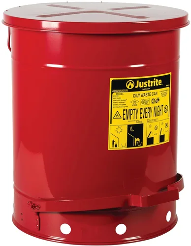 Miniatura 26 de Justrite Recipiente para desechos aceitosos de acero galvanizado de 10 galones, recipiente de seguridad metálico para trapos con aceite de 18 x 14