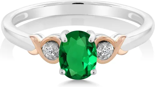 Miniatura 25 de Gem Stone King Anillo de compromiso de plata de ley 925 y oro rosa de 10 quilates, piedra preciosa ovalada de 0.276 x 0.197 in, con acento