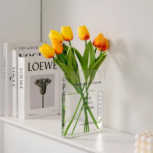 Puransen Florero de Libro Transparente - Decoración Floral para Estantería, Soporte de Flores de Acrílico y Organizador que Ahorra Espacio, Estética