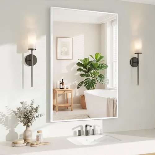 Miniatura 15 de Koonmi Espejo de pared rectangular negro, espejo de baño de 24 x 32 pulgadas, espejo de tocador con marco de aluminio para entrada, sala de estar