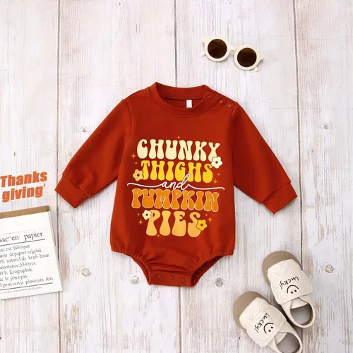 Miniatura 4 de Mameluco de burbujas hecho en casa para niñas para el día de Acción de Gracias, sudadera con cuello redondo para bebé