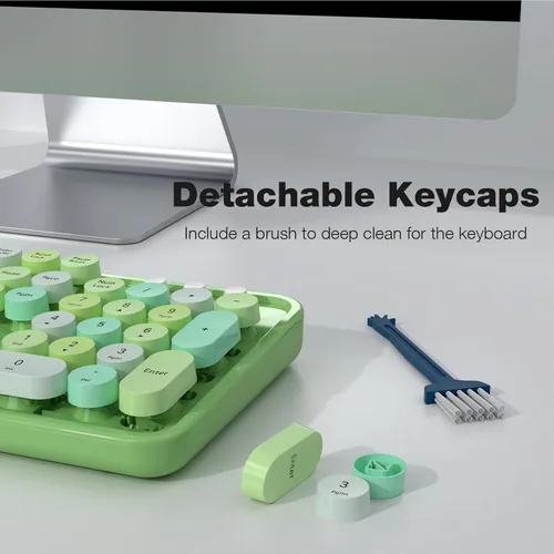 Miniatura 168 de KNOWSQT Combo de teclado y ratón inalámbrico, teclados lindos de tamaño completo estilo máquina de escribir 2.4G azul colorido - receptor USB Plug