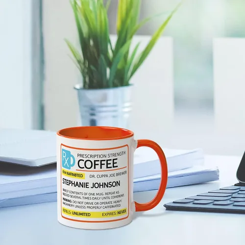 Miniatura 3 de Current Taza de café de cerámica personalizada con prescripción, tamaño grande de 11 onzas, tazas divertidas y novedosas, para añadir un nombre