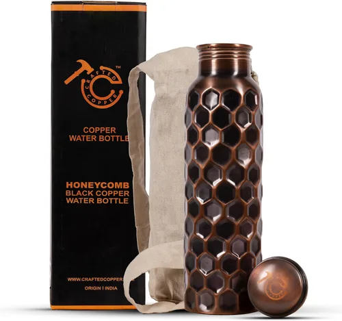 Botella de agua de cobre 100% puro para beber 34 onzas, extra grande, recipiente de cobre ayurvédico para beber, beber, yoga, fitness e hidratación