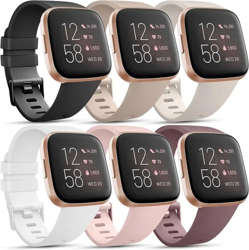 Paquete de 6 correas para reloj inteligente Fitbit Versa 2, pulseras deportivas clásicas suaves de repuesto para mujeres y hombres
