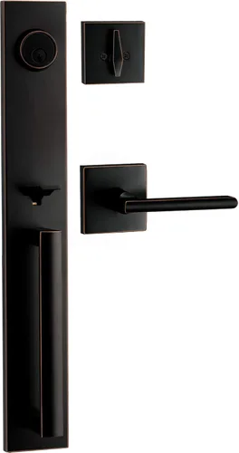 Miniatura 18 de Berlin Modisch Juego de manijas para puerta delantera, juego de manija y cerradura con llave, cerradura de cilindro único cuadrado y delgado y Acero
