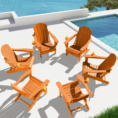 Miniatura 59 de SERWALL - Silla plegable Adirondack para patio, jardín, exterior, resistente a la intemperie, sillas para hoguera, color naranja