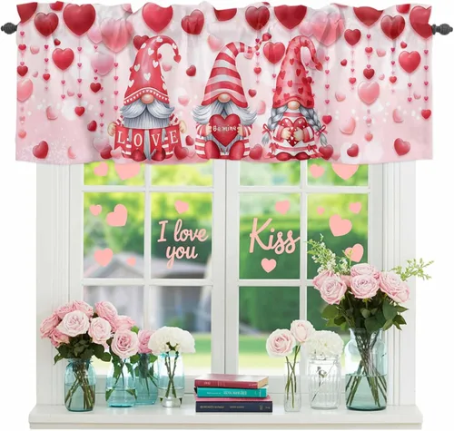 Miniatura 15 de Cortina de cenefas para el 4 de julio, diseño de corazón y bandera americana, cortina patriótica para ventanas de cocina, rojo, blanco y azul