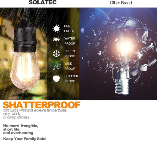 Miniatura 3 de Solatec Guirnalda de luces LED, inastillables, 96 pies, 30 enchufes colgantes, grado comercial, impermeable, 2 W, decoración para exteriores