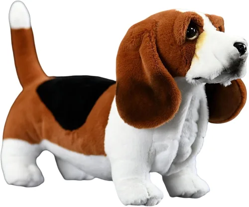 Peluche realista de Basset Hound francés, 12 pulgadas, almohada de cachorro de perro marrón