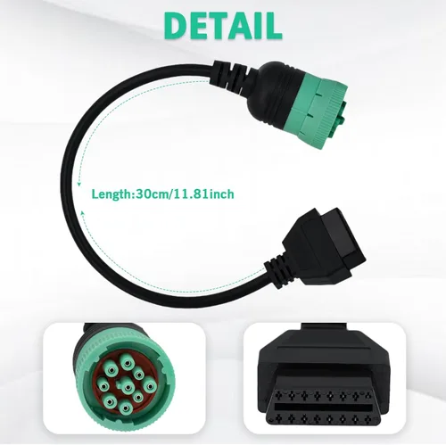 Miniatura 5 de Cable adaptador OBD2 de 9 pines a 16 pines para camiones pesados y vehículos comerciales, tipo 2 verde J1939 conector de diagnóstico Plug Trabajo